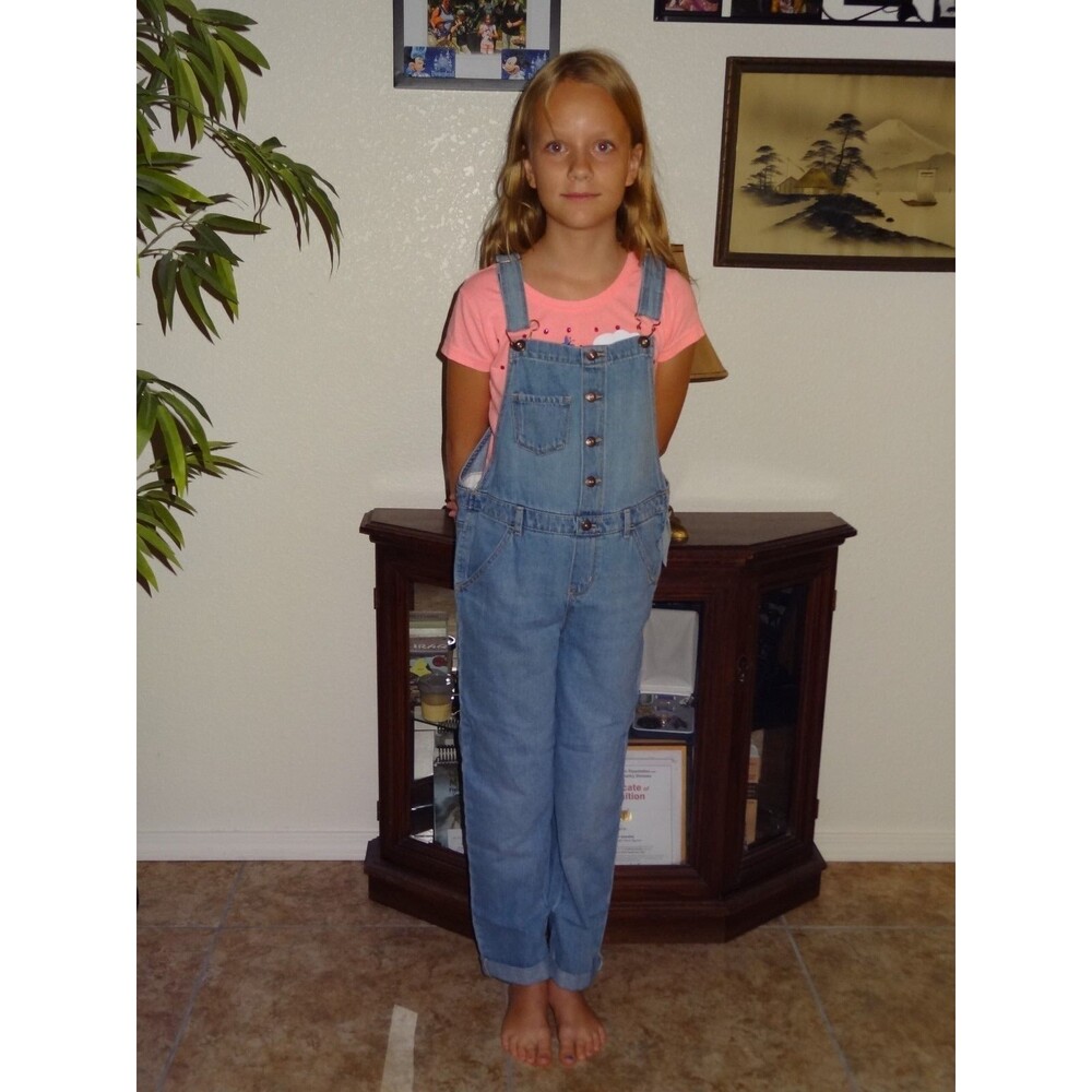 OSHKOSH B'GOSH Overalls Denim Pants Girl Youth Size 6X Blue Cropped Capri Length - Picture 1 of 8